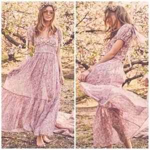 LoveShackFancy Angie Dress Pink Multi Floral Silk Maxi